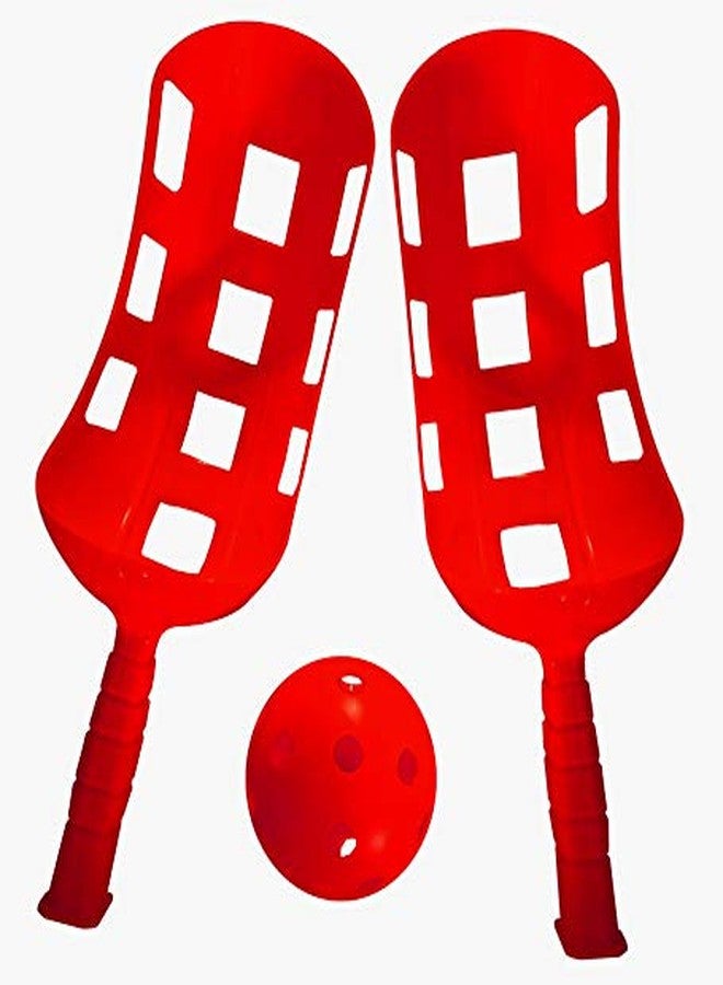 GISCO لعبة جيسكو لرمي الكرة والتقاطها للأطفال والكبار | مغرفتان وكرة واحدة | نشاط خارجي متين وممتع | ألوان حمراء متنوعة - Image 1